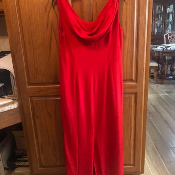 Red Silk Cowl Neck Maxi dress - Picture 2 of 3